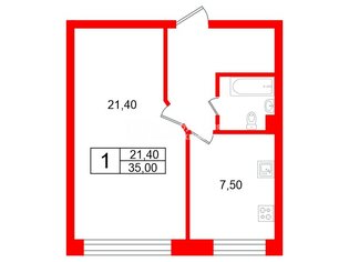 1-комн. кв. 35 м² 1/12 этаж