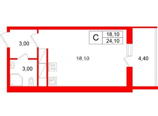 Студия 24.1 м² 12/20 этаж
