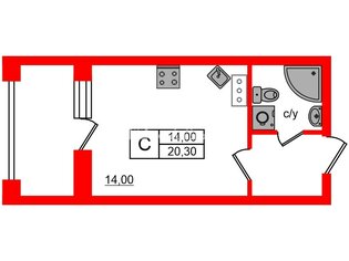 Студия 20.3 м² 15/27 этаж