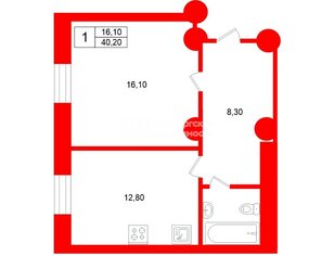 1-комн. кв. 40.2 м² 1/5 этаж
