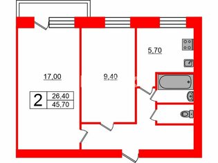 2-комн. кв. 45.7 м² 3/9 этаж