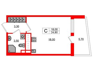 Студия 24.8 м² 20/25 этаж