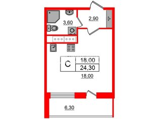 Студия 24.3 м² 15/15 этаж