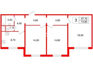 3-комн. кв. 73.9 м² 2/18 этаж