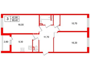 3-комн. кв. 69.4 м² 1/6 этаж