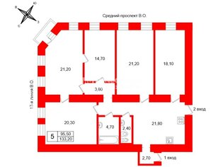 5-комн. кв. 133.2 м² 4/4 этаж