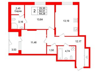 2-комн. кв. 60.4 м² 1/5 этаж