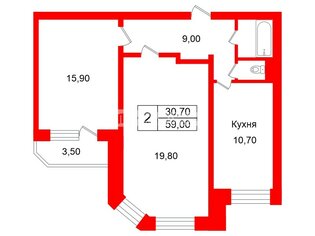2-комн. кв. 59 м² 5/16 этаж