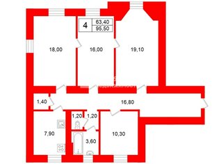 4-комн. кв. 95.5 м² 1/6 этаж