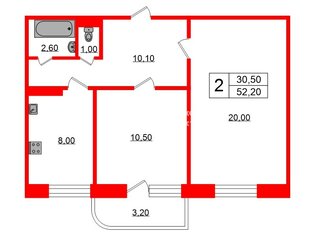 2-комн. кв. 52.2 м² 8/12 этаж