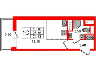 Студия 24.6 м² 5/25 этаж
