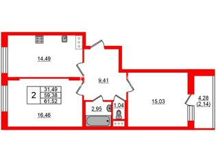 2-комн. кв. 59.31 м² 5/9 этаж