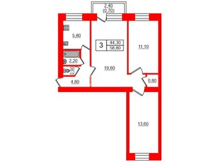 3-комн. кв. 58.8 м² 7/7 этаж