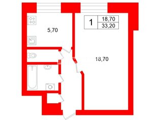 1-комн. кв. 33.2 м² 1/9 этаж