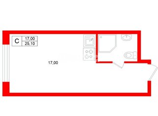 Студия 25.1 м² 12/12 этаж