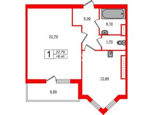 1-комн. кв. 46.4 м² 4/5 этаж