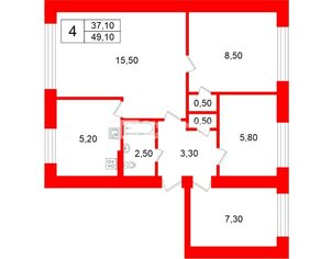 4-комн. кв. 49.1 м² 5/5 этаж