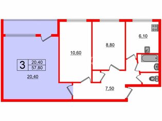 Комната 20.4 м² в 3-комн. кв. 4/5 этаж