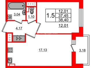 1-комн. кв. 36.4 м² 7/12 этаж