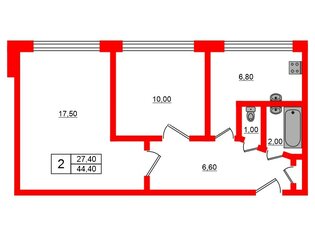 2-комн. кв. 44.4 м² 6/9 этаж