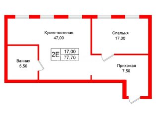 1-комн. кв. 77.7 м² 3/6 этаж