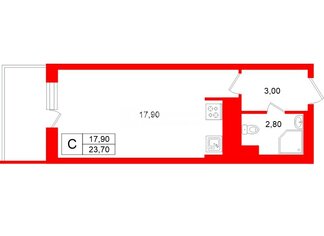 Студия 23.7 м² 1/18 этаж