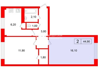 Комната 16.1 м² в 2-комн. кв. 5/5 этаж