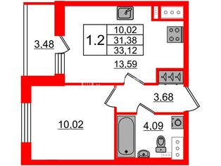 1-комн. кв. 31.1 м² 5/8 этаж