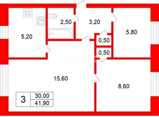 3-комн. кв. 41.9 м² 5/5 этаж