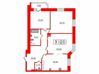 3-комн. кв. 96.7 м² 8/21 этаж