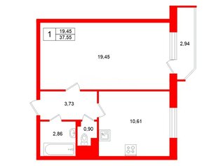 1-комн. кв. 38.2 м² 10/17 этаж