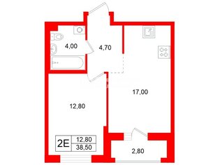 1-комн. кв. 38.5 м² 12/23 этаж