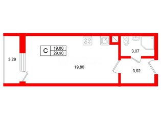 Студия 29.9 м² 2/12 этаж