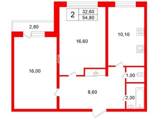 2-комн. кв. 54.8 м² 11/12 этаж