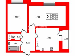  Квартира 49.7 кв.м. у метро Ломоносовская