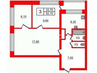 3-комн. кв. 52.1 м² 11/12 этаж