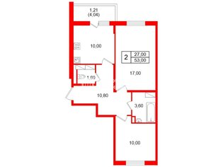 2-комн. кв. 53 м² 8/13 этаж