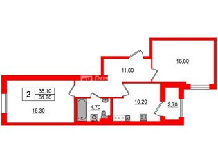 2-комн. кв. 61.8 м² 3/19 этаж