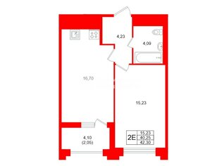 1-комн. кв. 42.3 м² 4/12 этаж