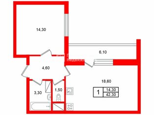  Квартира 42.3 кв.м. у метро Комендантский Проспект