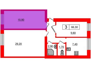 Комната 15.9 м² в 3-комн. кв. 3/5 этаж