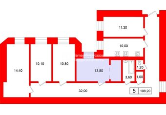 Комната 13.8 м² в 5-комн. кв. 1/6 этаж