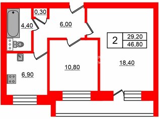 2-комн. кв. 46.8 м² 8/9 этаж