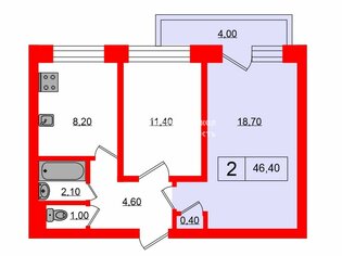 Комната 18.7 м² в 2-комн. кв. 9/9 этаж