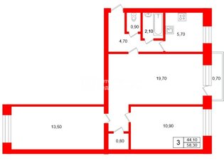 3-комн. кв. 58.3 м² 5/7 этаж