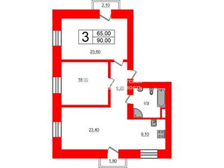 3-комн. кв. 90 м² 3/5 этаж