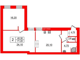 2-комн. кв. 71.2 м² 2/5 этаж