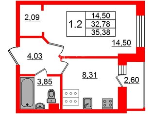 1-комн. кв. 35.38 м² 18/24 этаж