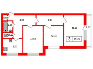 3-комн. кв. 66.3 м² 7/9 этаж