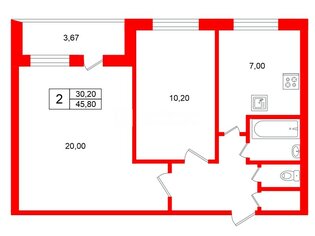 2-комн. кв. 45.8 м² 2/9 этаж